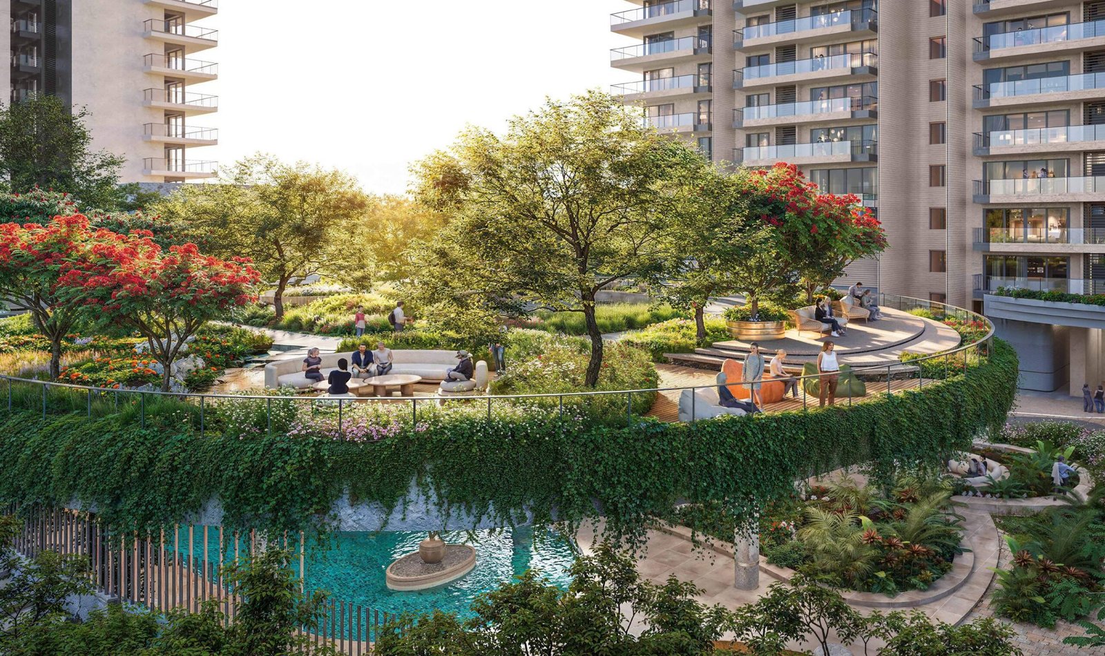 Landscaped walking path near Elaira Residences