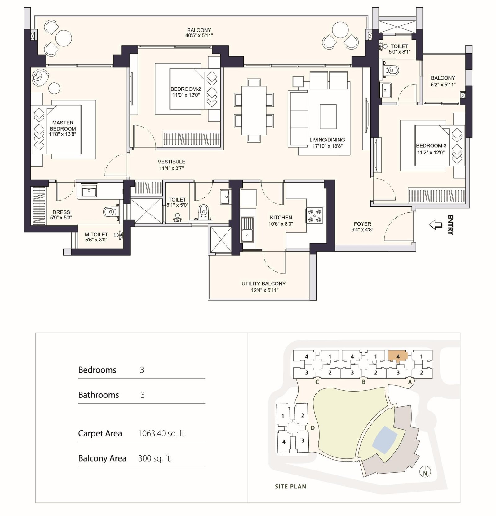 Conscient PARQ 3 BHK Type A floor plan