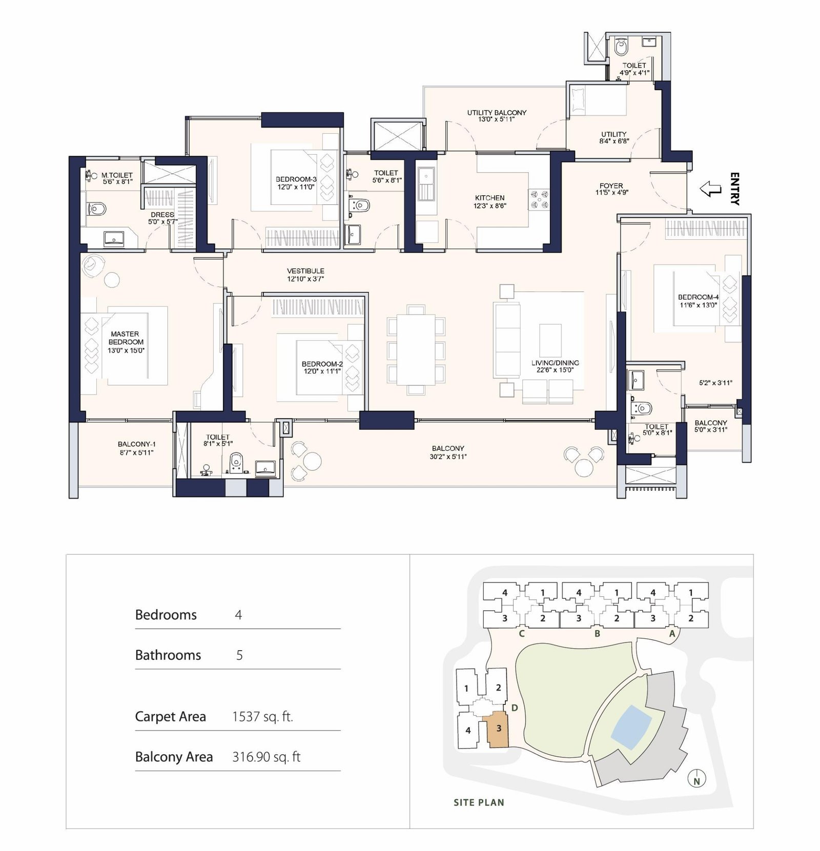 Conscient PARQ 4 BHK + UT Type A floor plan
